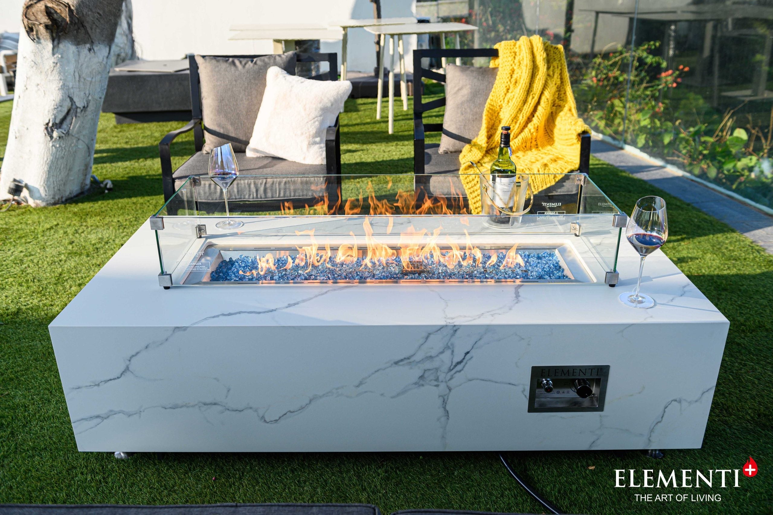 Elementi Plus Carrara Marble Porcelain Fire Table