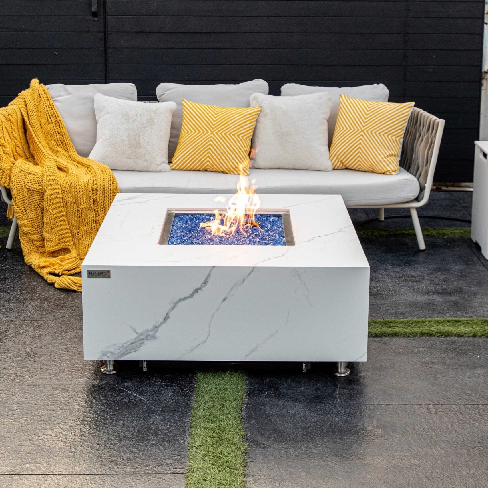 Elementi Plus Bianco Marble Porcelain  Fire Table