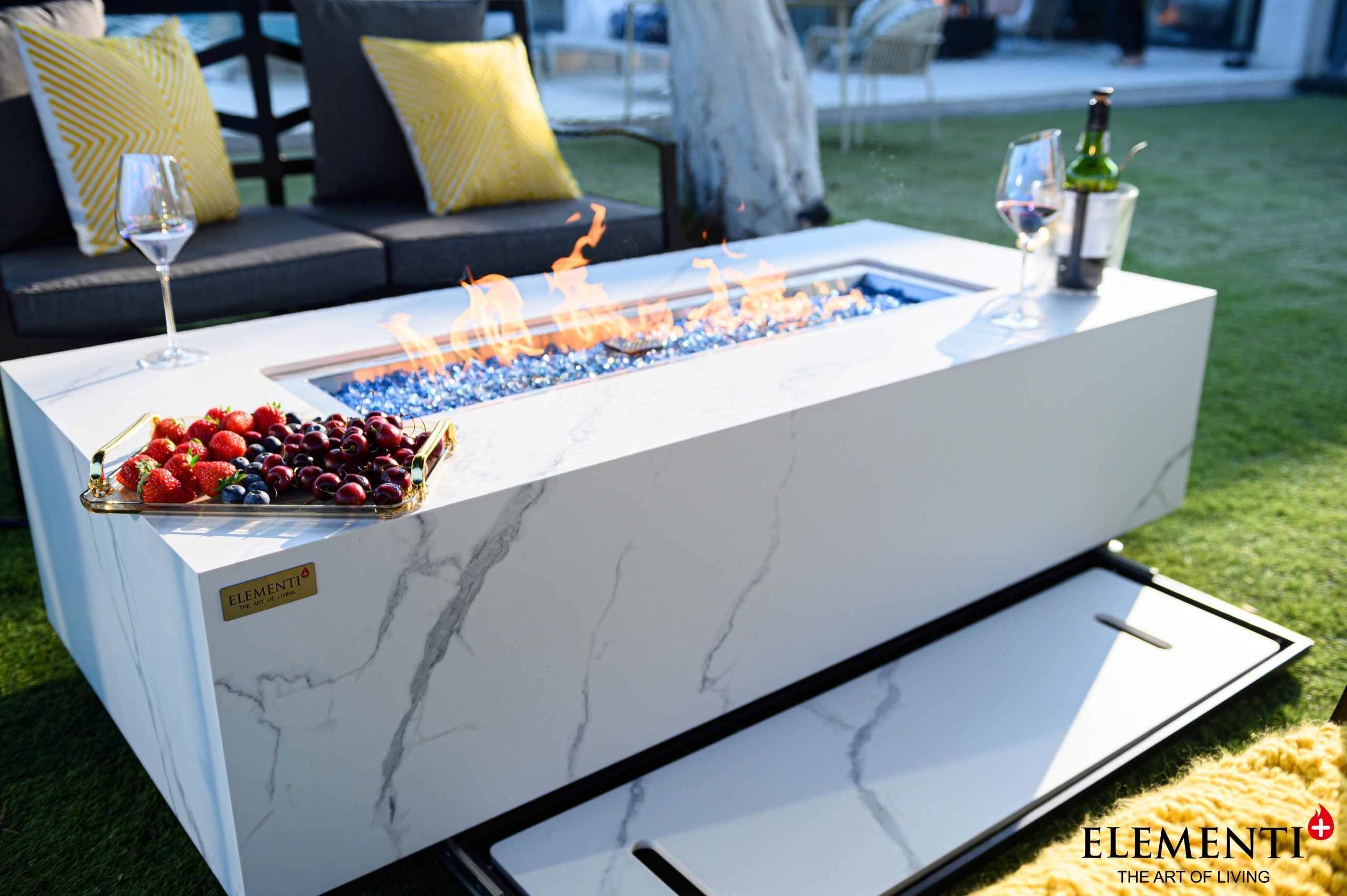 Elementi Plus Carrara Marble Porcelain Fire Table