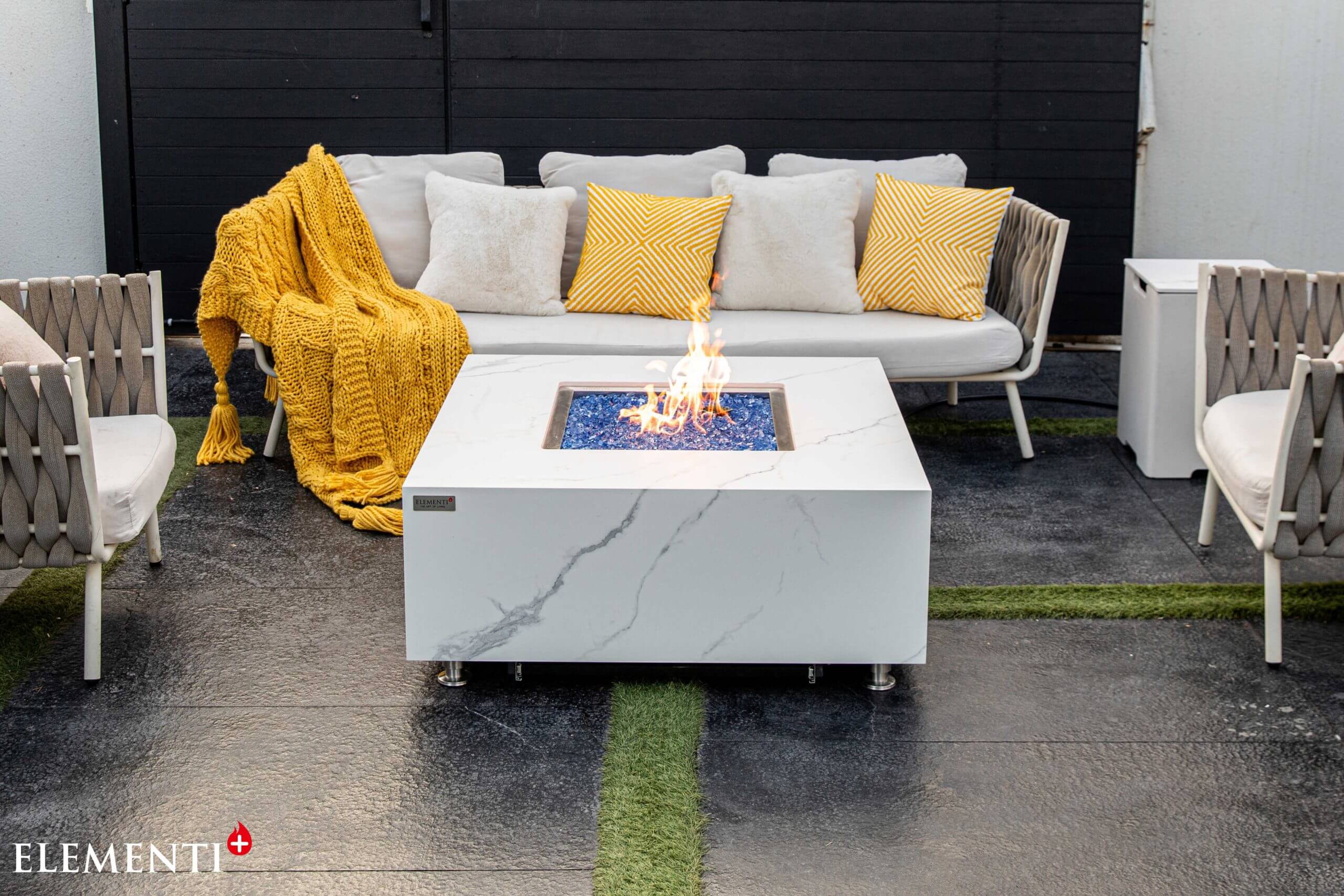 Elementi Plus Bianco Marble Porcelain  Fire Table