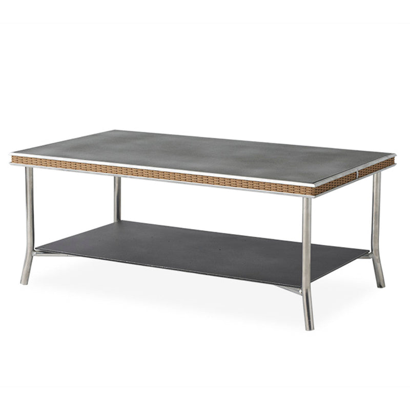 Coffee table with concrete top and metal legs on a white background