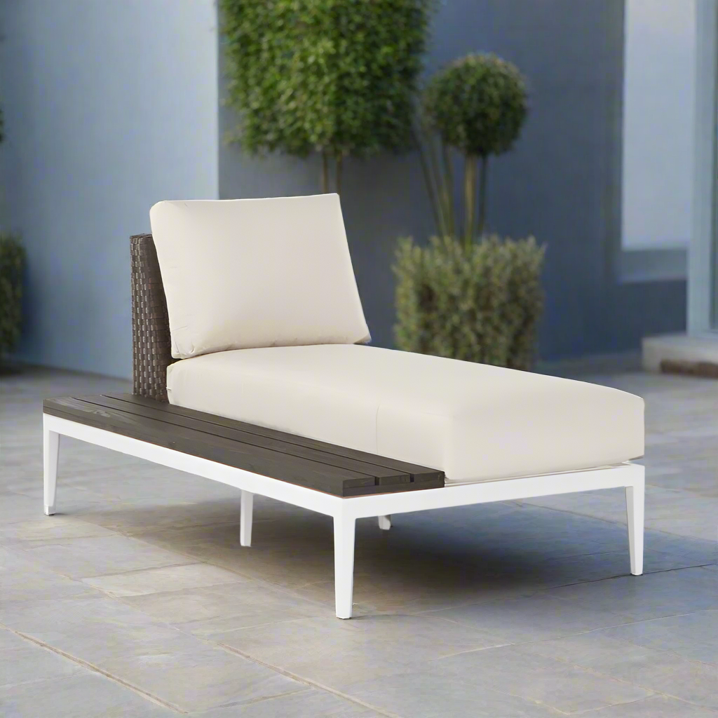 South Sea Rattan Stevie Wicker Chaise Lounge With Left Side Facing Table