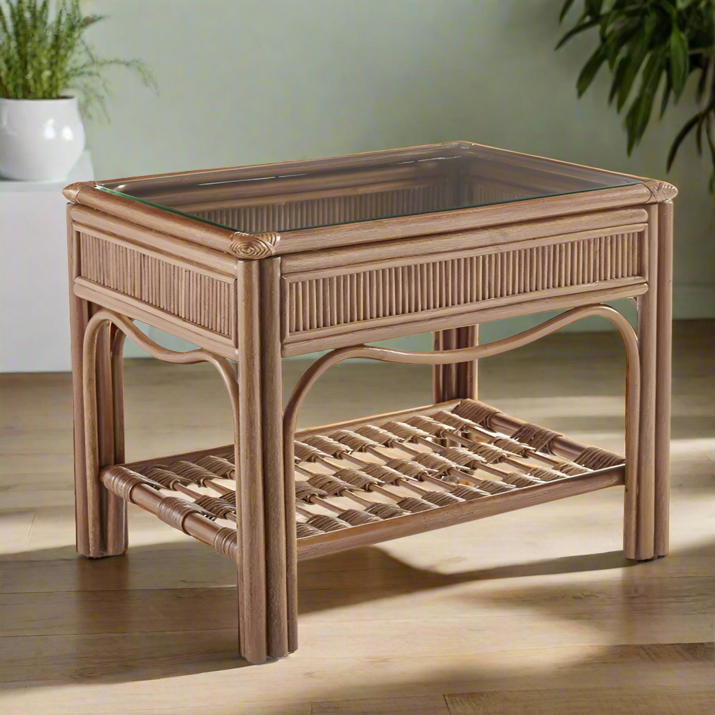 South Sea Rattan Bermuda End Table (Glass Included)