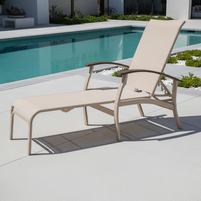 Telescope Casual Belle Isle Sling Aluminum Outdoor Four Position Lay-Flat Chaise