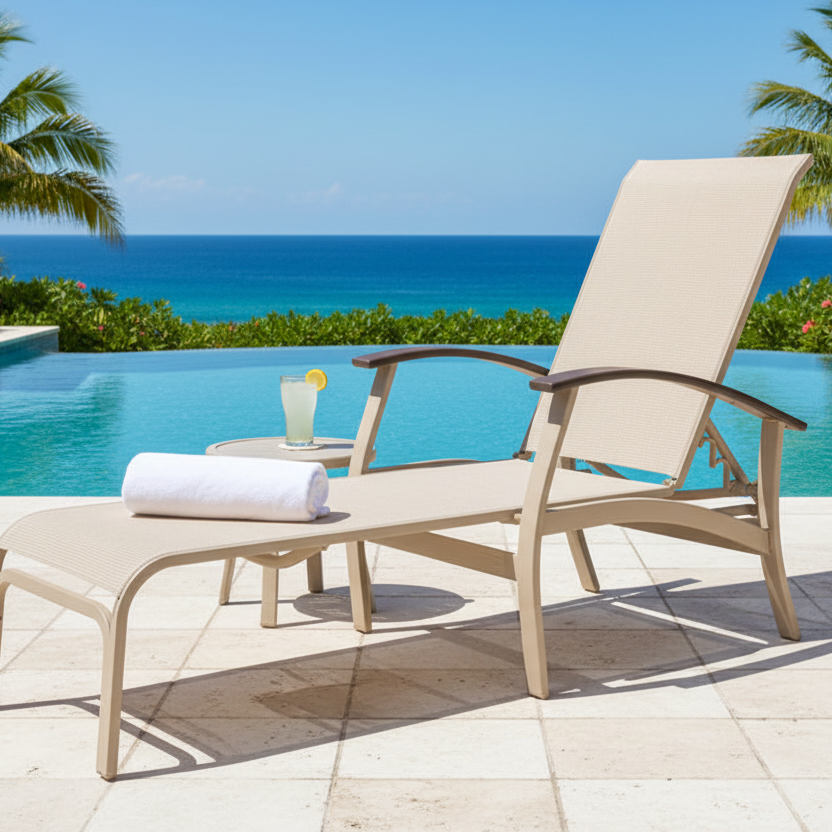 Telescope Casual Belle Isle Sling Aluminum Outdoor Four Position Lay-Flat Chaise