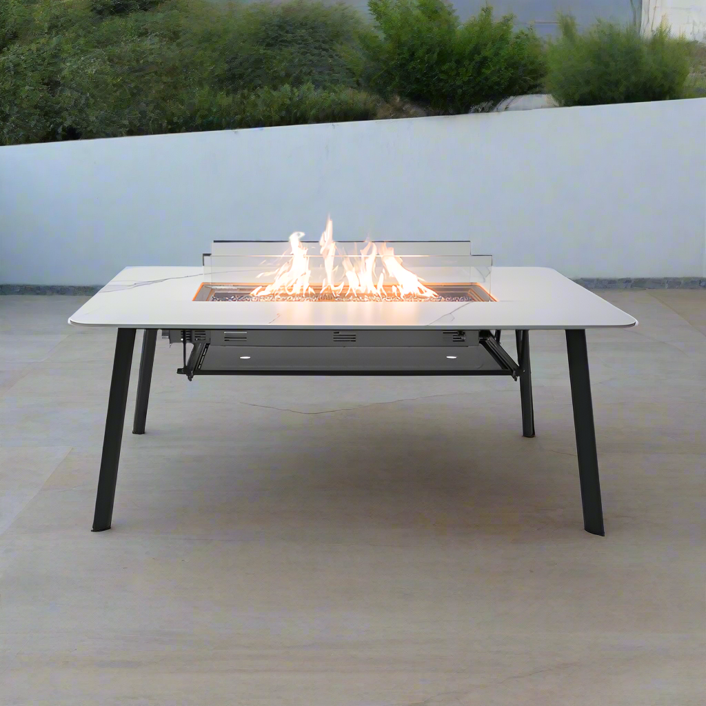 Elementi Plus Oslo Marble Porcelain Dining Fire Pit Table