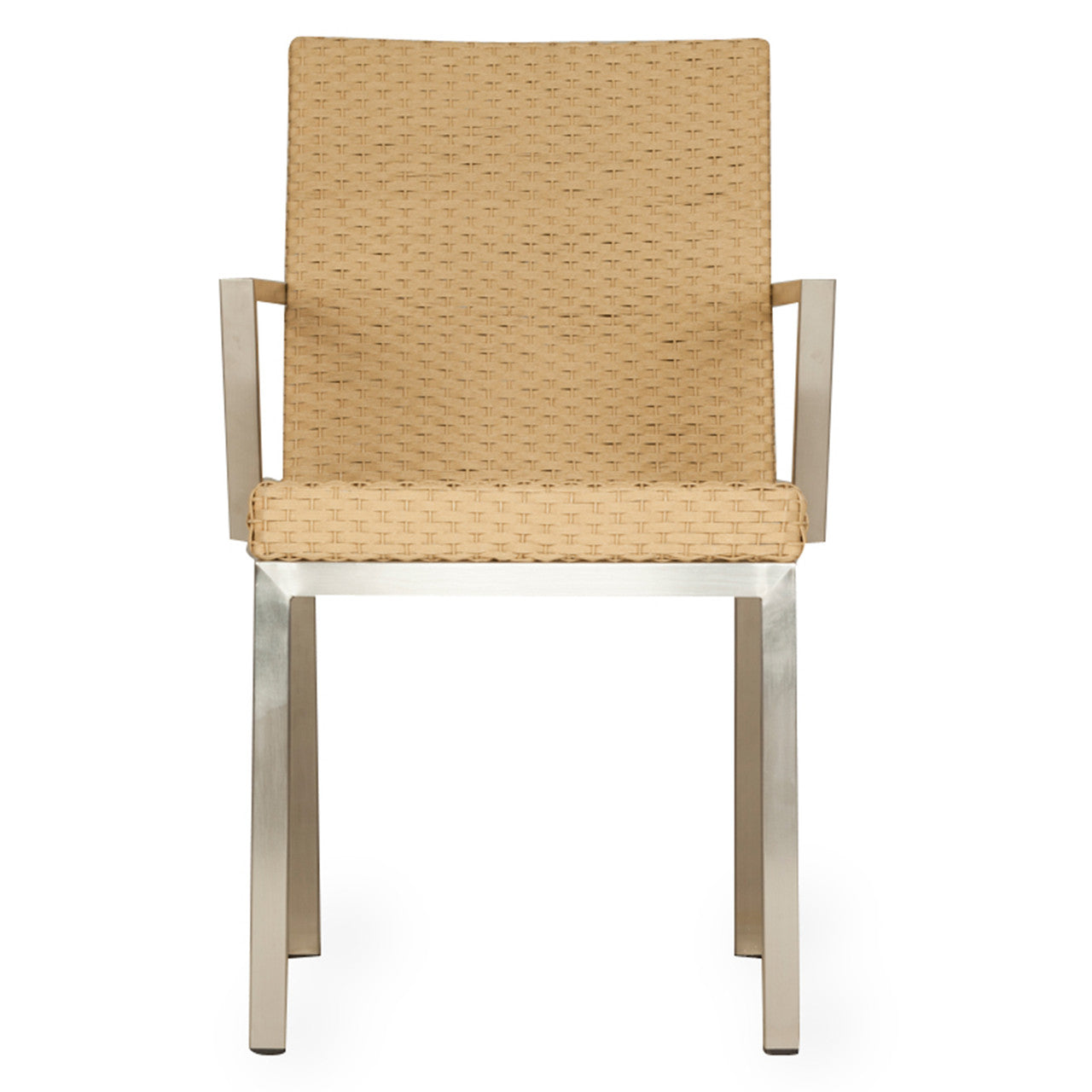 Lloyd Flanders Elements Wicker Dining Arm Chair With Stainless Steel Arms and Base