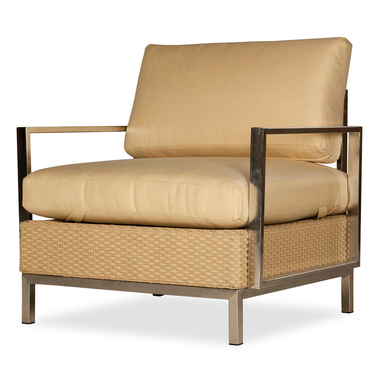 Lloyd Flanders Elements Wicker Lounge Chair With Stainless Steel Arms and Back