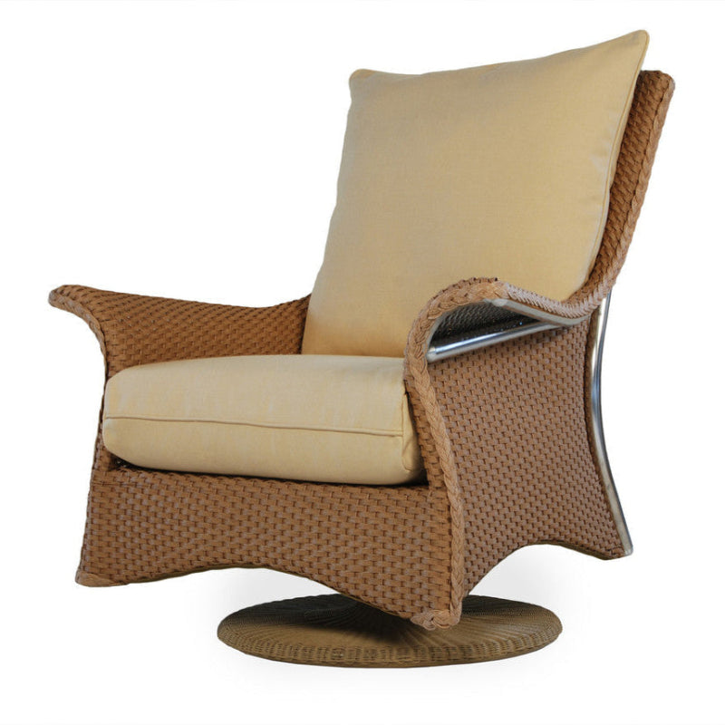 Wicker chair with beige cushion on a white background