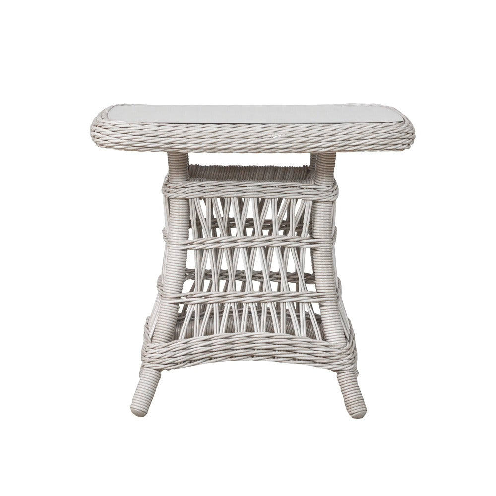 Lloyd Flanders Mackinac 25" Square End Table With Woven Top And Glass