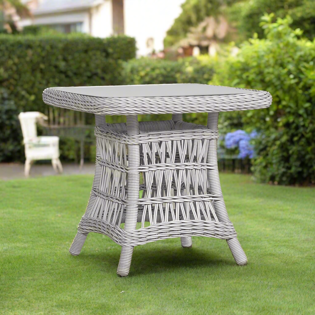 Lloyd Flanders Mackinac 25" Square End Table With Woven Top And Glass