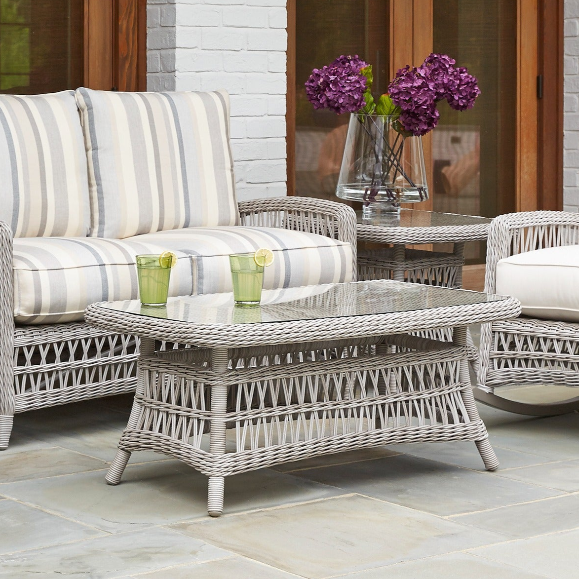Lloyd Flanders Mackinac 44" Rectangle Cocktail Table With Woven Top And Glass
