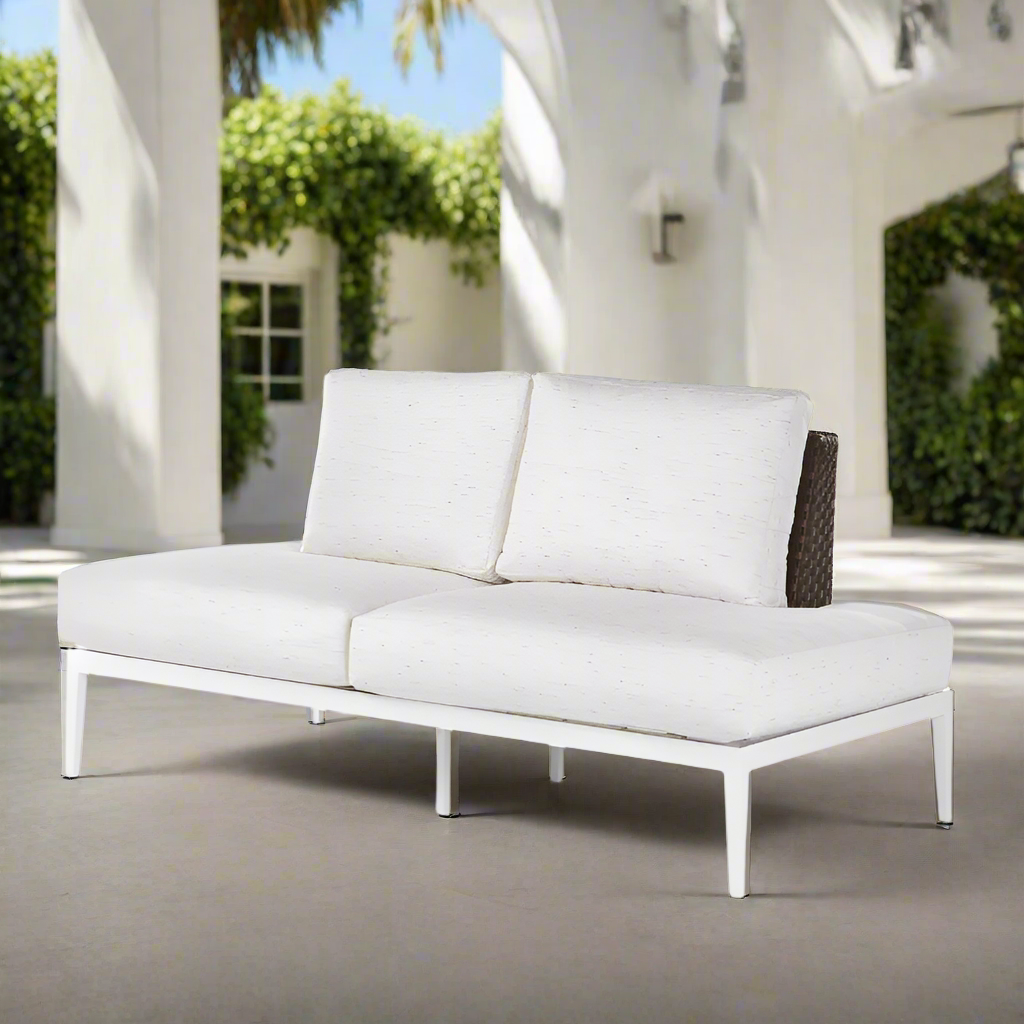 South Sea Rattan Stevie Wicker Loveseat With Left Side Wraparound Cushions