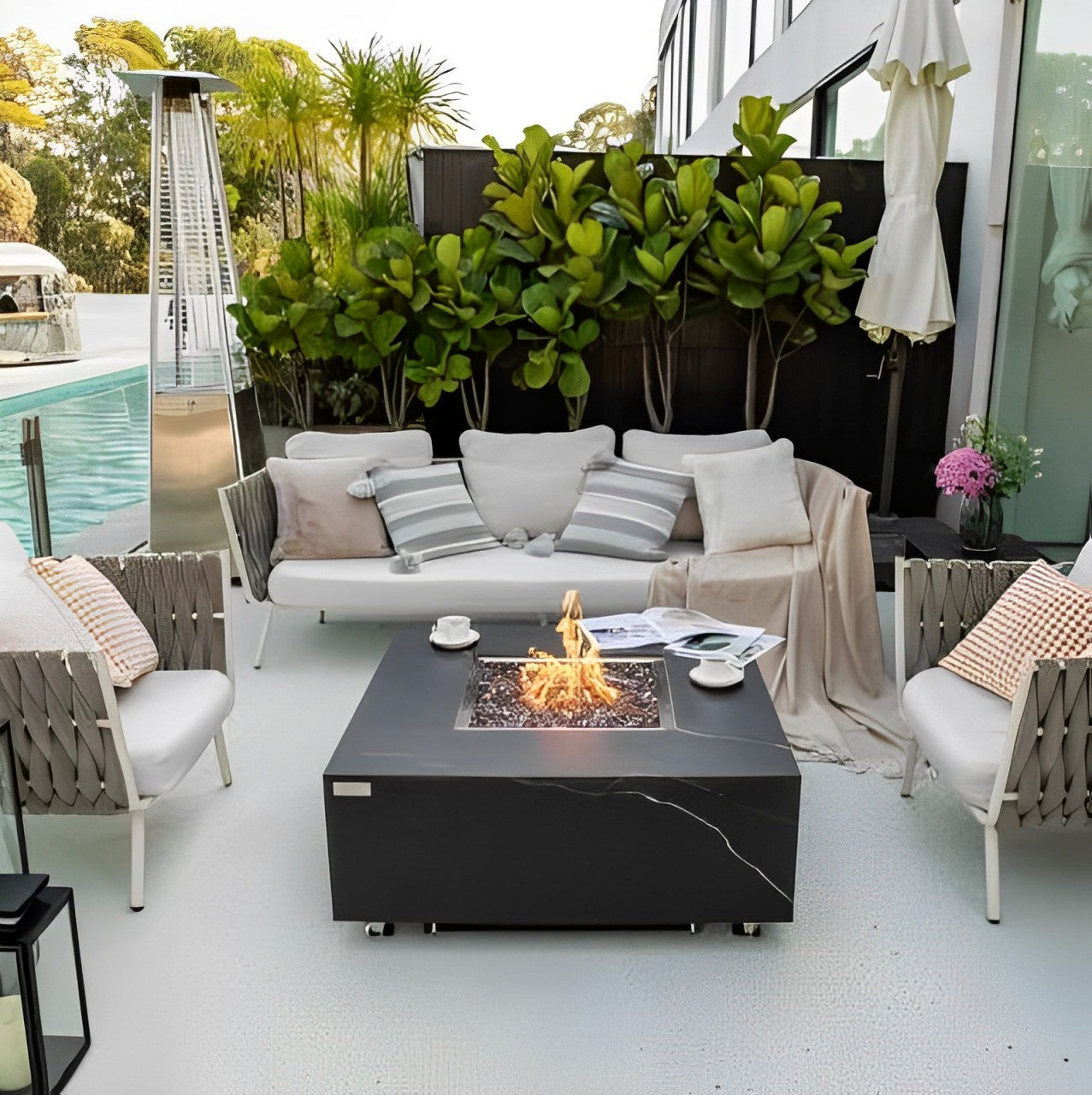 Elementi Plus Sofia Marble Porcelain Fire Table