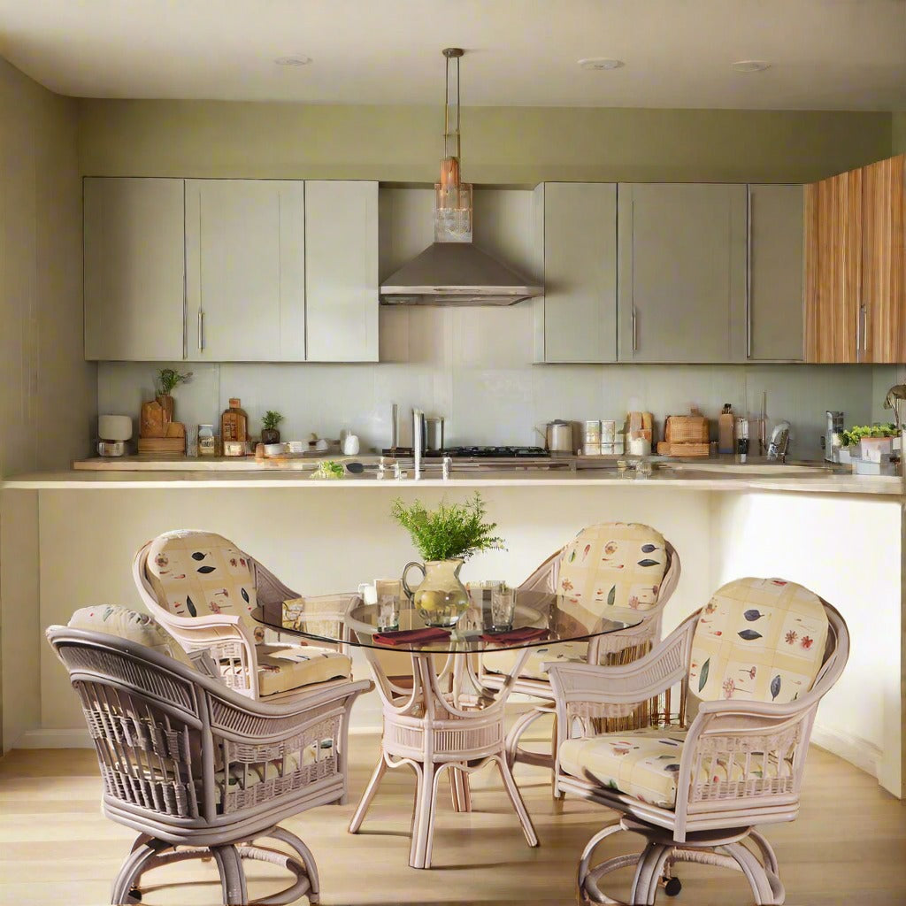 South Sea Rattan Bermuda Indoor Dining Room Set With Swivel Caster Chairs