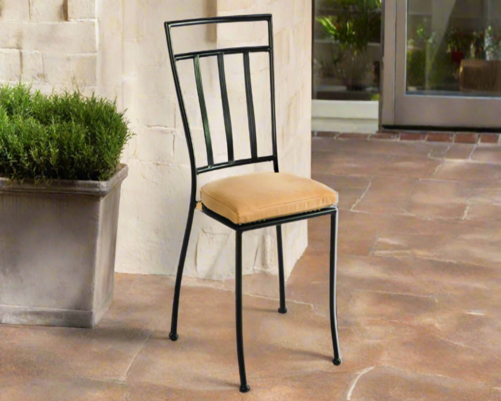 Alfresco Home Semplice Stackable Iron Bistro Chair w/ Cushion - Charcoal Finish (Set of 2)