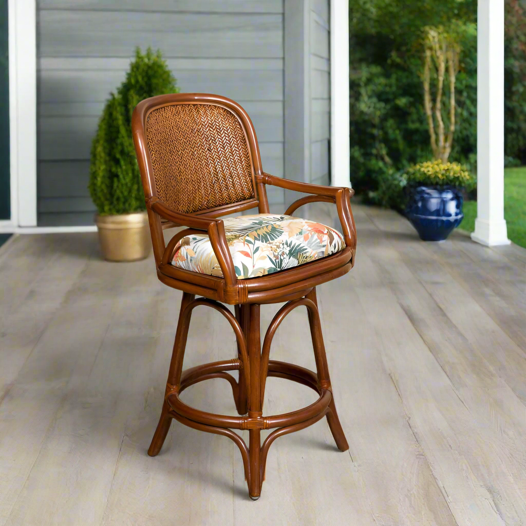 Alexander & Sheridan Cayman 24" Rattan Indoor Bar Stool With Arms