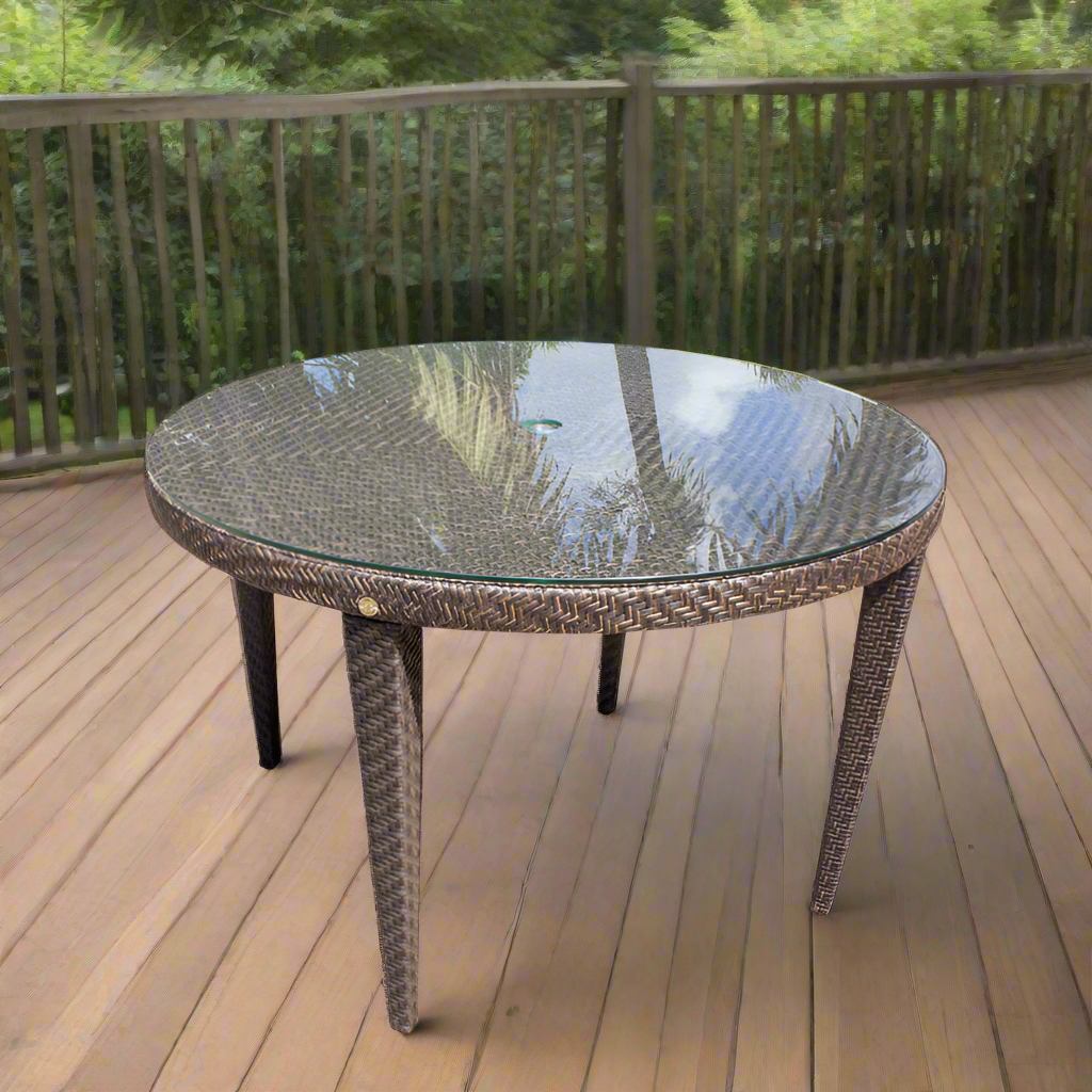 Hospitality Rattan Soho Patio Woven Round  47" Table with Glass