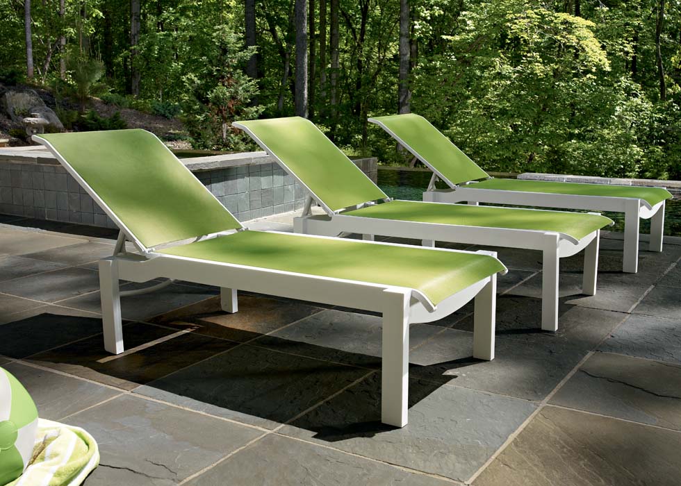 Telescope Casual Leeward MGP Sling Outdoor Lay-Flat Stacking Armless Chaise w/ Wheels