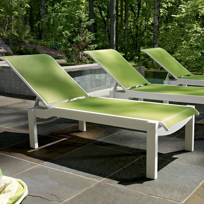 Telescope Casual Leeward MGP Sling Outdoor Lay-Flat Stacking Armless Chaise w/ Wheels