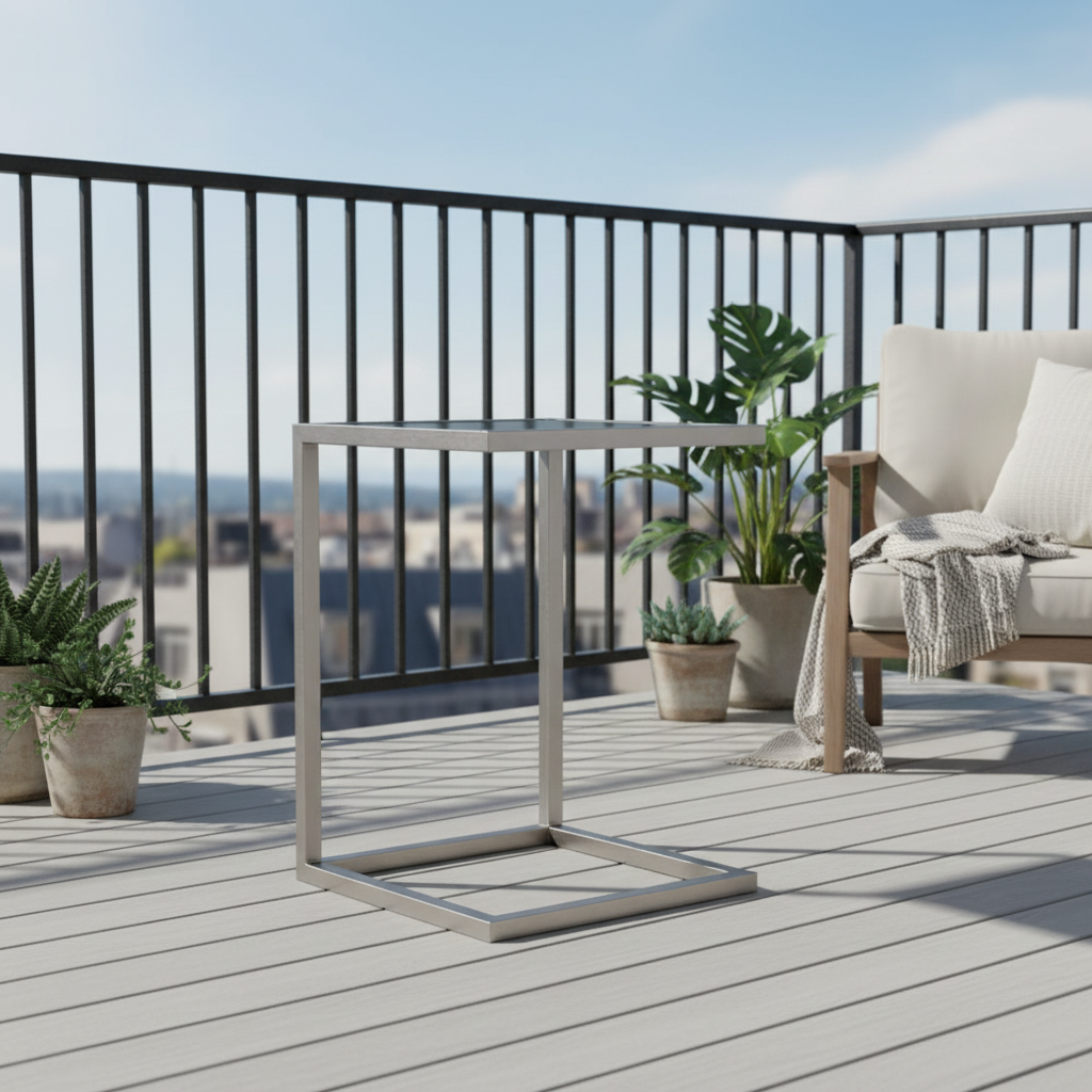 Lloyd Flanders Elements Stainless Steel Side Table With Glass