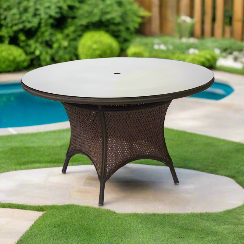 Lloyd Flanders Grand Traverse 48" Round Wicker Umbrella Dining Table With Lay On Glass