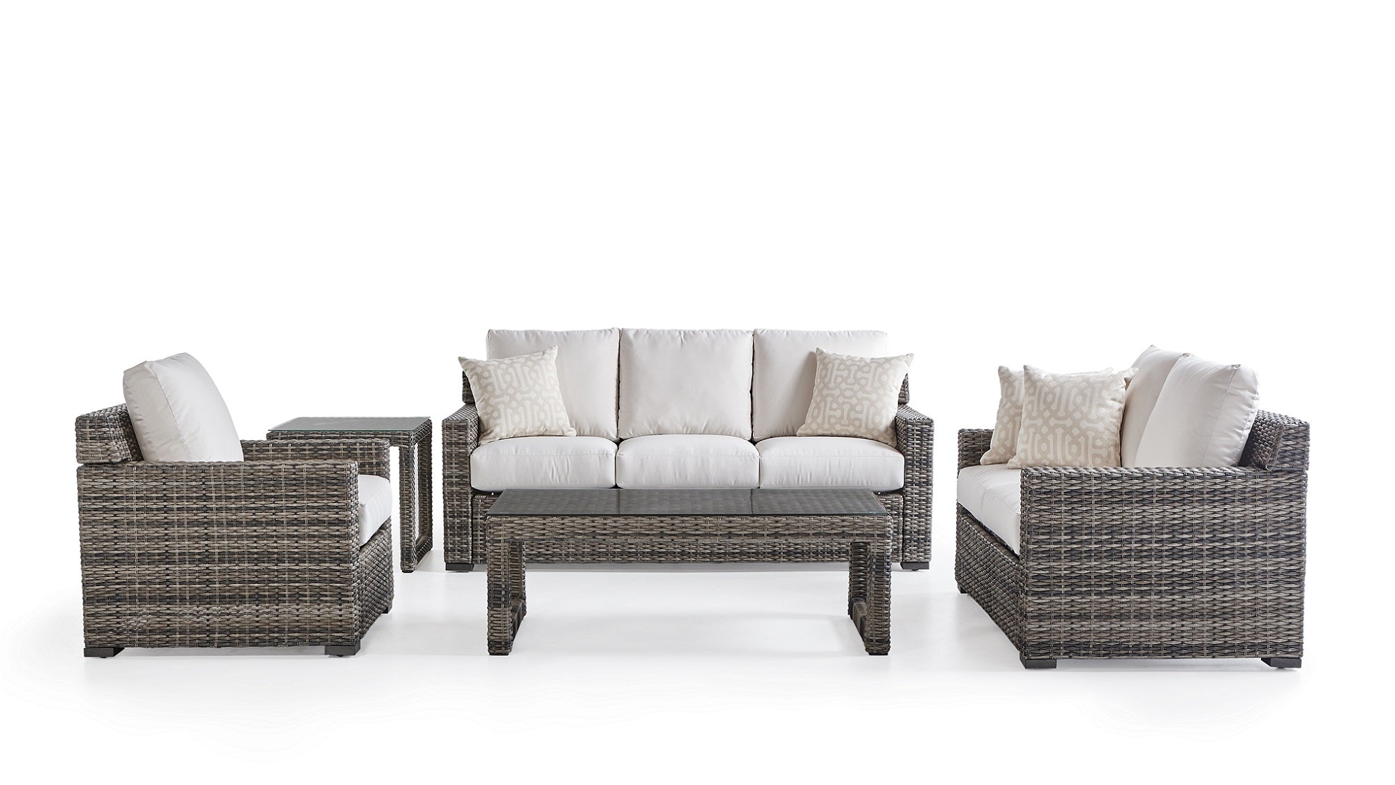 South Sea Rattan New Java Resin Wicker 6 Piece Outdoor Wedge Corner Sectional Living Set