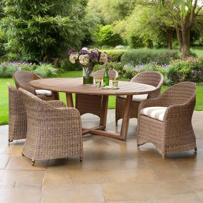 Lloyd Flanders Tobago 7 Piece Teak And Woven Vinyl Oval Dining Set