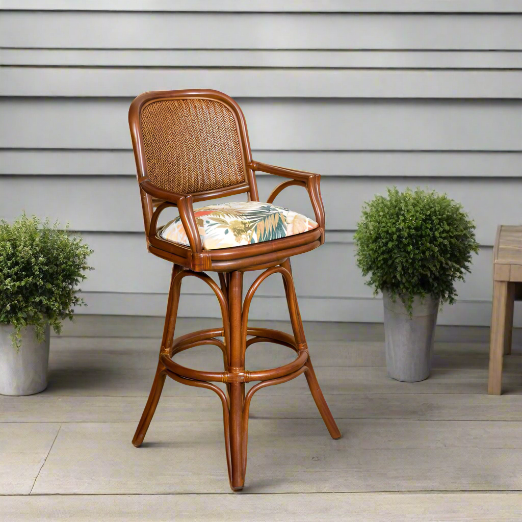 Alexander & Sheridan Cayman 30" Rattan Indoor Bar Stool With Arms