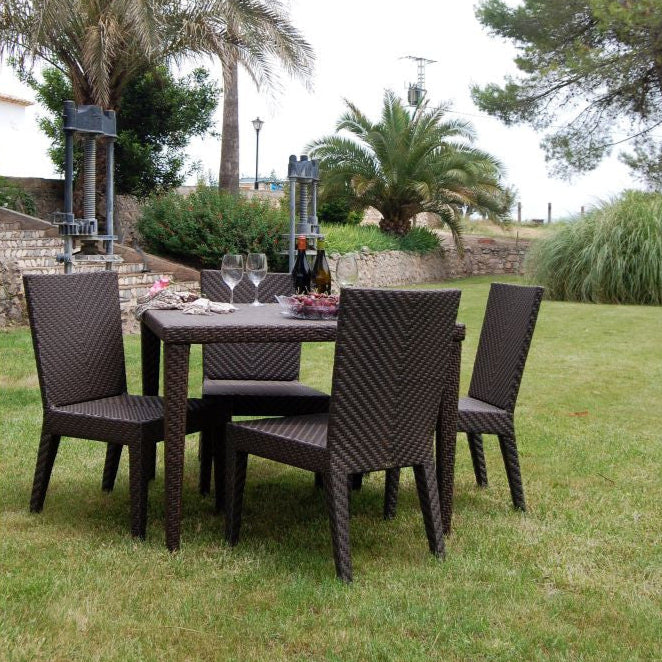 Hospitality Rattan Atlantis 5-Piece Square Dining Side Chair Set with Cushions