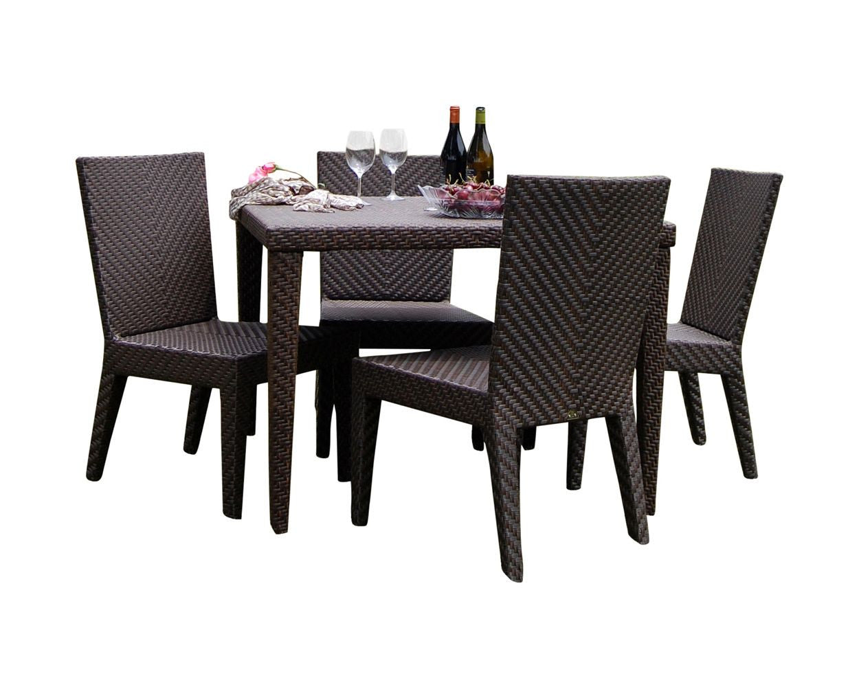 Hospitality Rattan Atlantis 5-Piece Square Dining Side Chair Set with Cushions