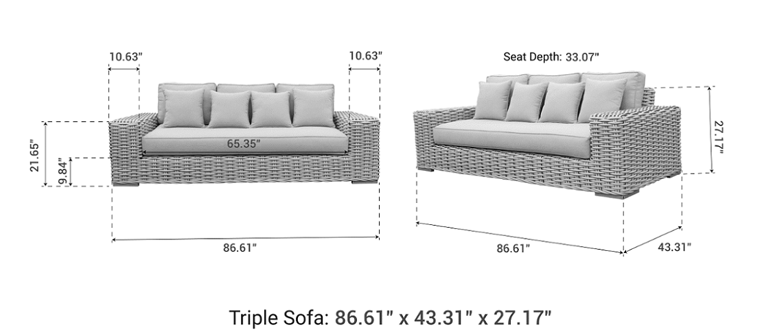 OUTSY Anna triple sofa dimensions