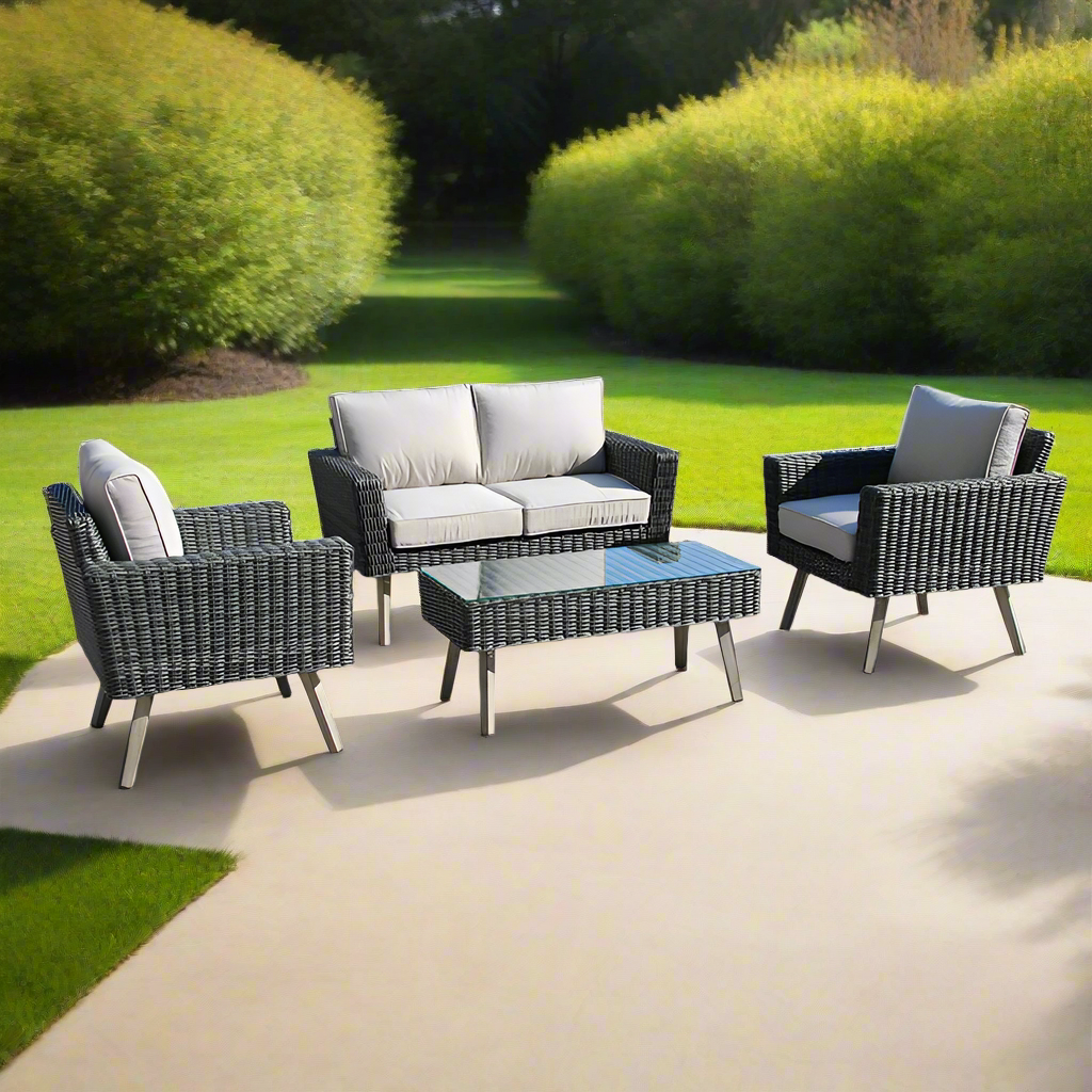 Alfresco Home Castlewood Wicker Aluminum Conversation Group w/ Sunbrella Cushions