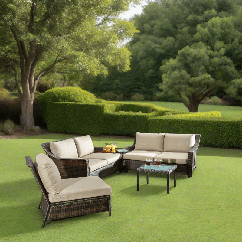 Alfresco Home Logan 5 Piece Deep Seating Wicker Sectional Conversation Set