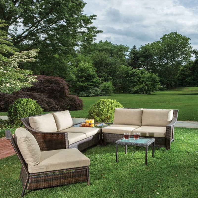 Alfresco Home Logan 5 Piece Deep Seating Wicker Sectional Conversation Set