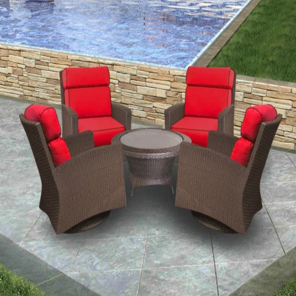 Forever Patio Barbados Resin Wicker 5 Piece High Back Swivel Club Chair Chat Set