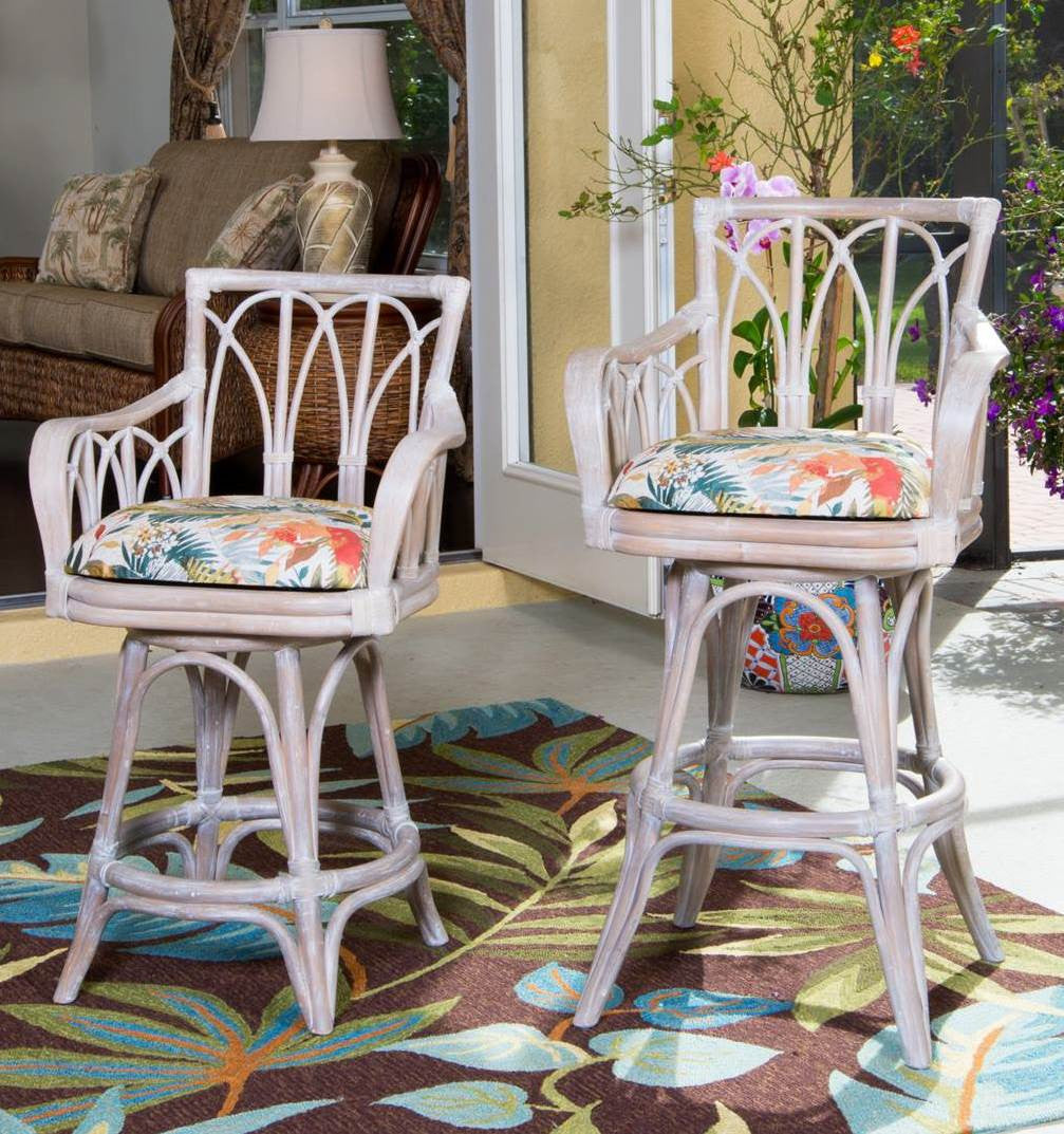 Alexander & Sheridan Cuba Rattan Indoor 30" Bar Stool With Arms