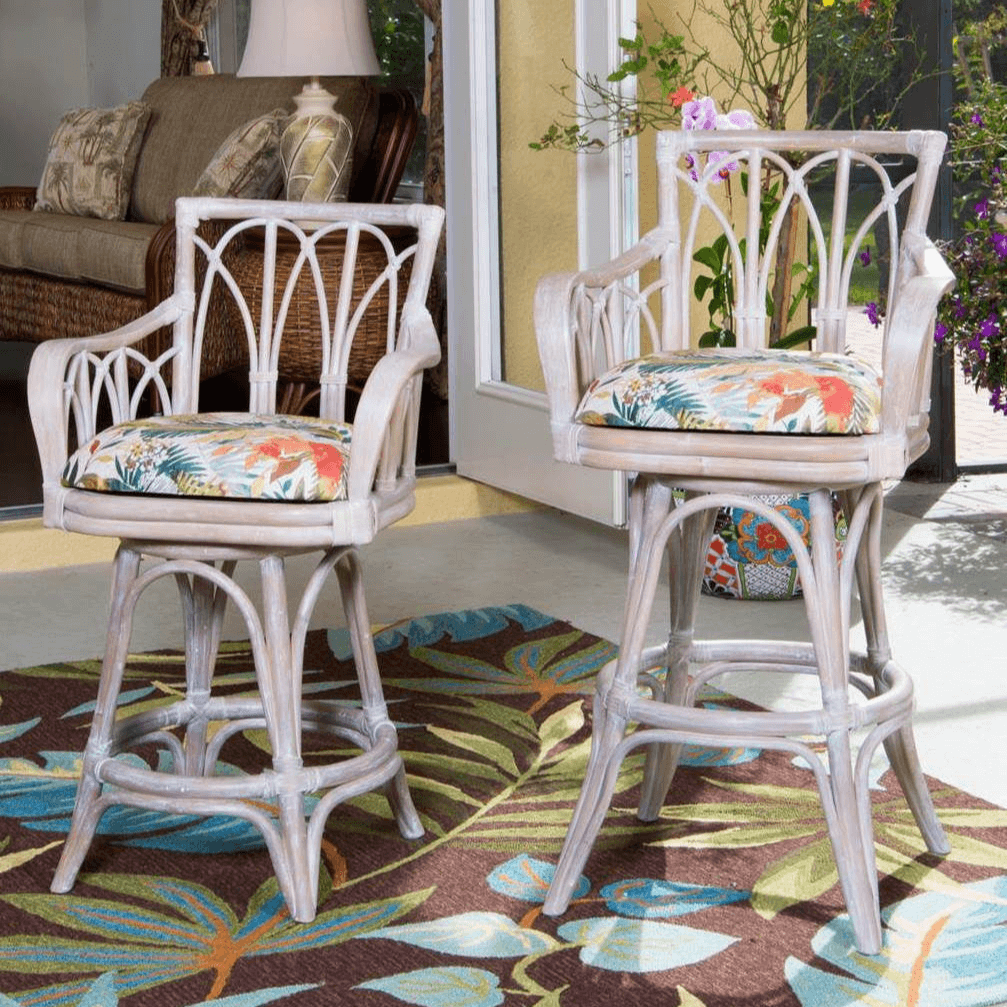 Alexander & Sheridan Cuba Rattan Indoor 30" Bar Stool With Arms