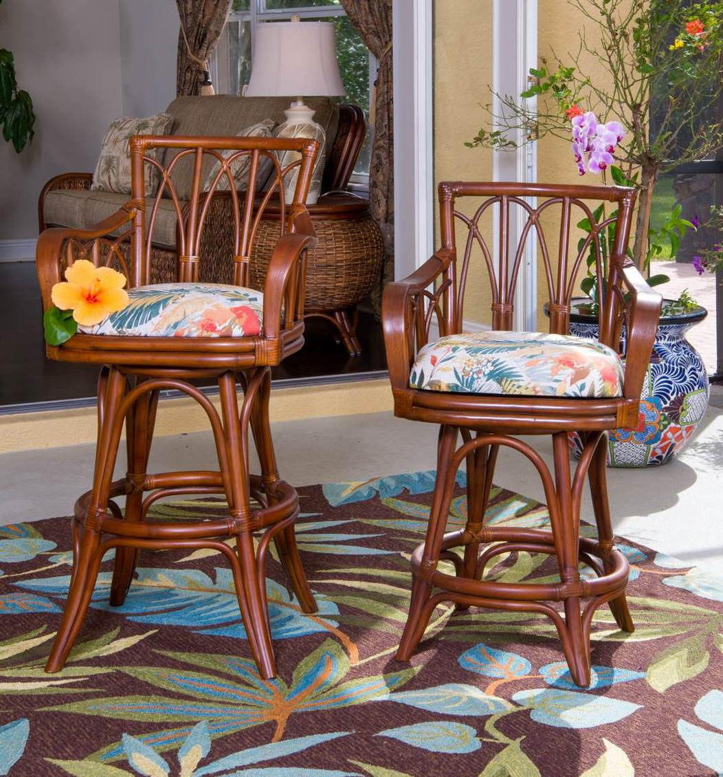 Alexander & Sheridan Cuba Rattan Indoor 30" Bar Stool With Arms