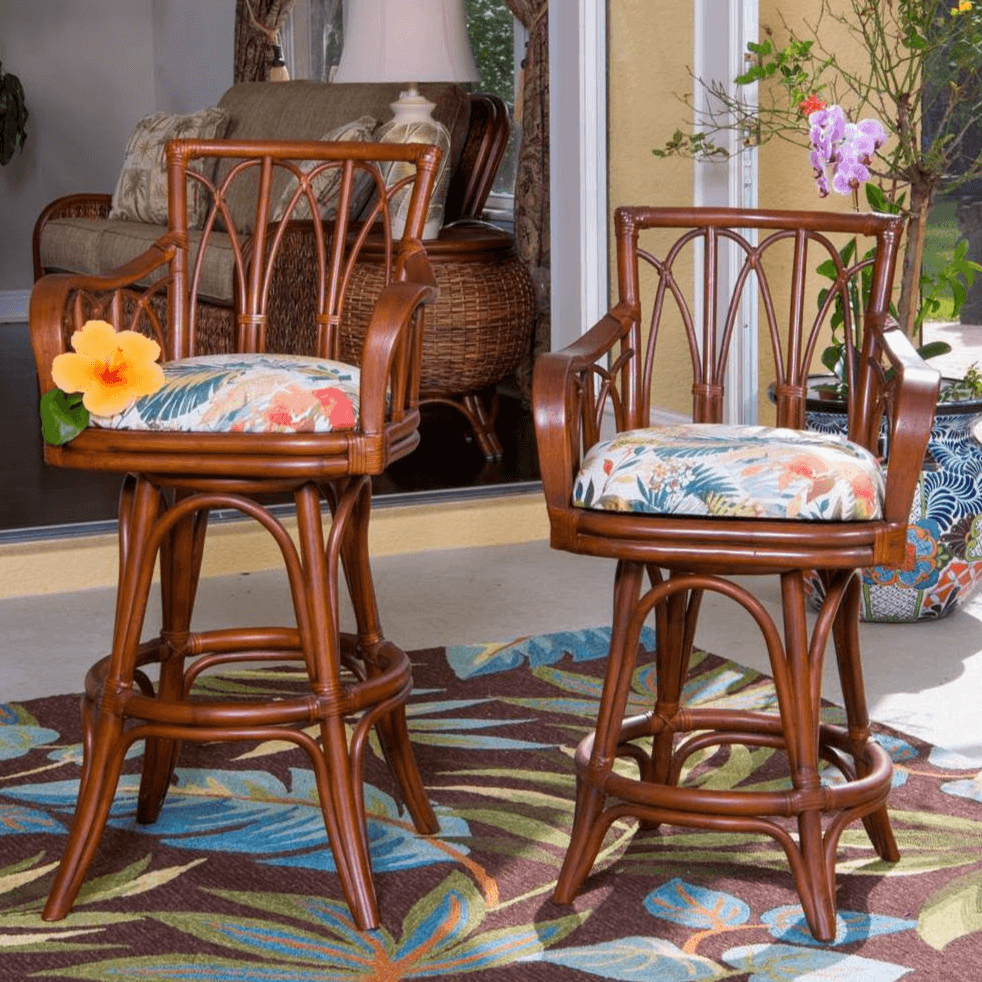 Alexander & Sheridan Cuba Rattan Indoor 30" Bar Stool With Arms