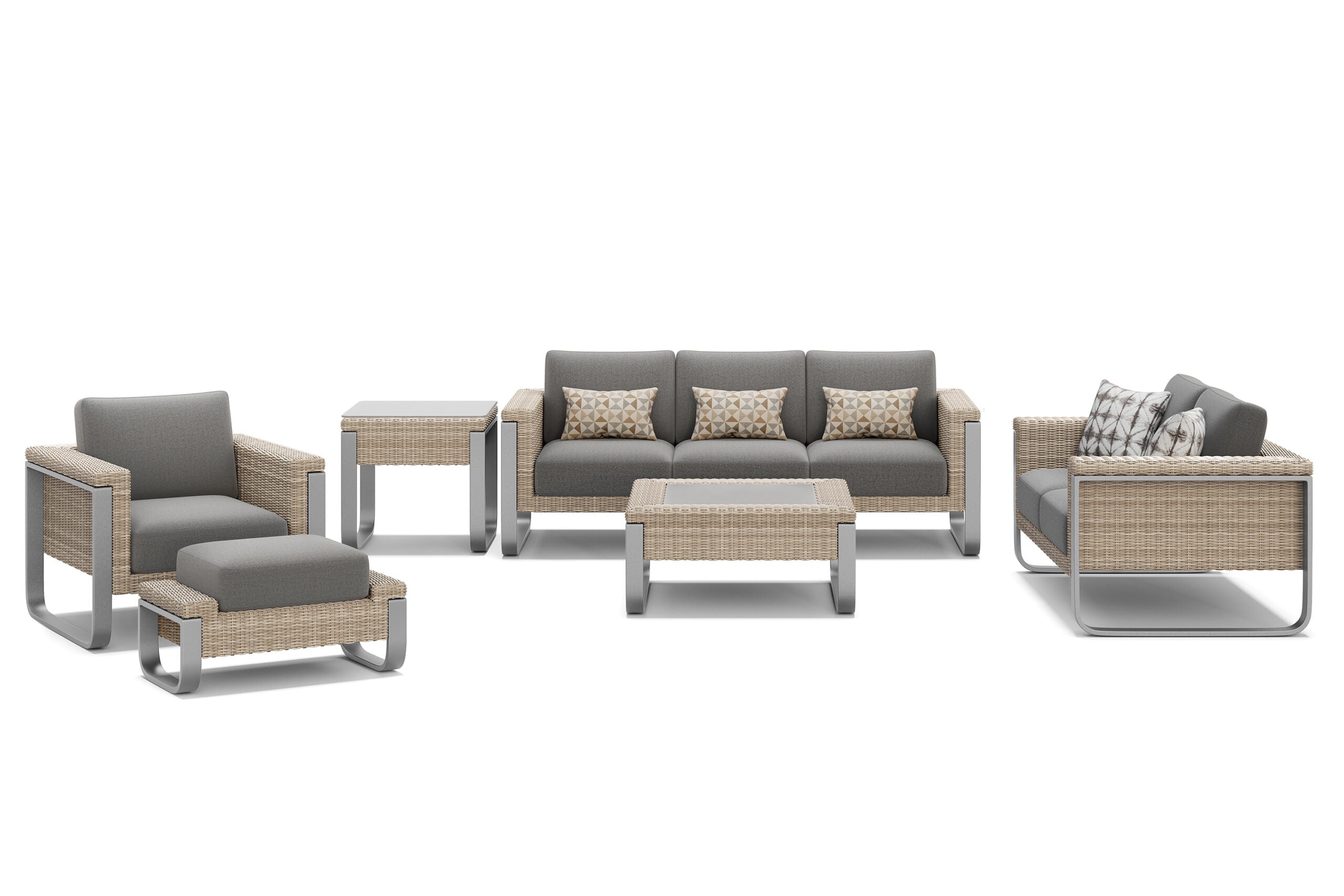 A 5-piece outdoor patio conversation set.