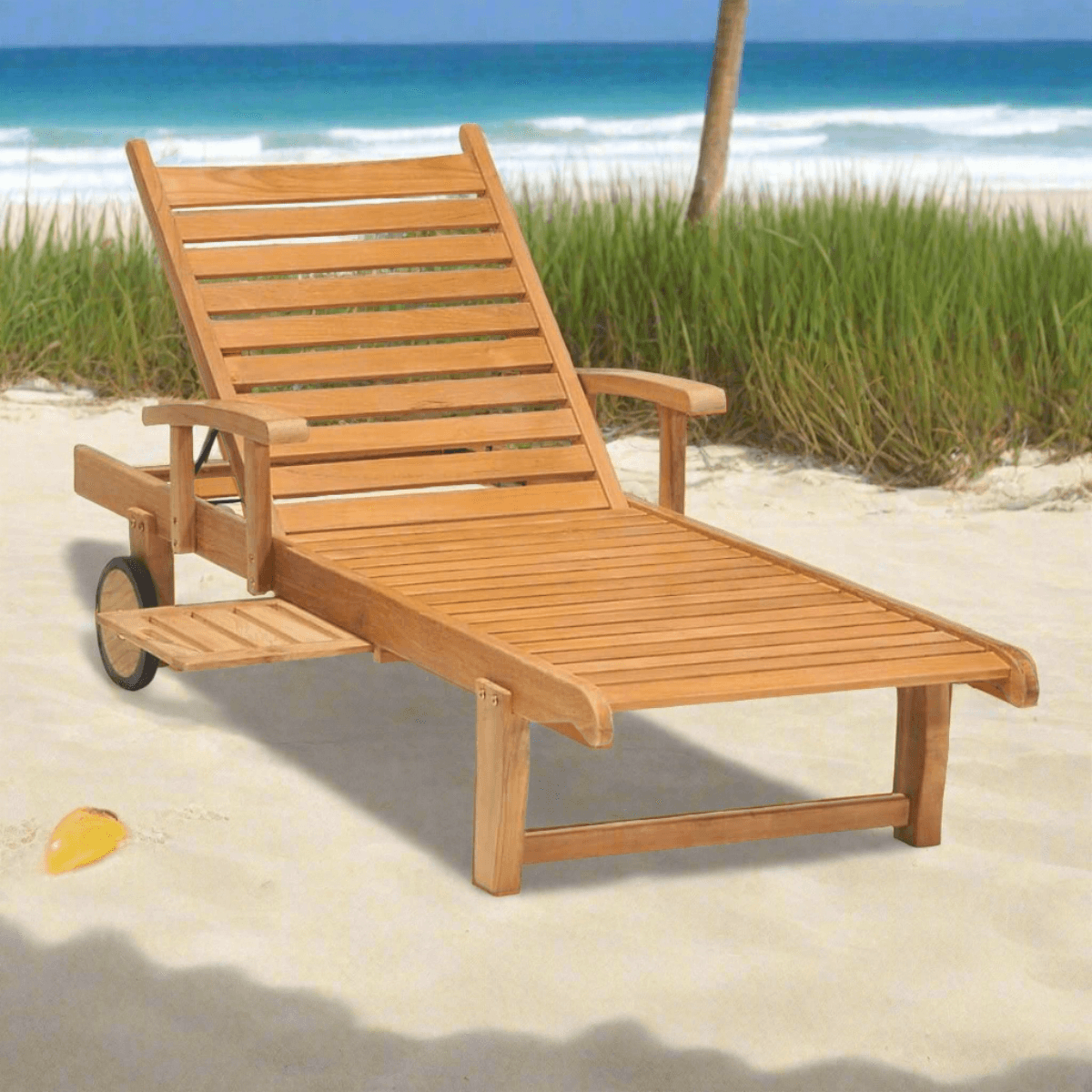 Forever Patio Universal Teak Single Adjustable Chaise Lounge With Arms