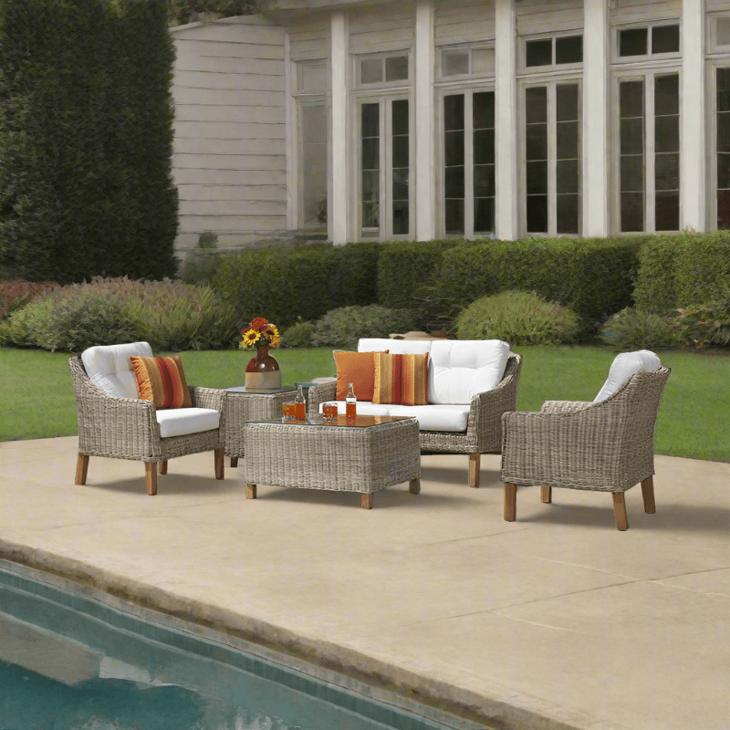 Forever Patio 5 Piece Carlisle Loveseat Set with Woven Tables (Toss Pillows Not Included)