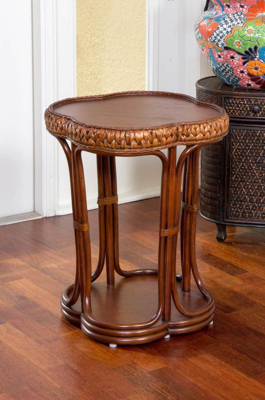 Alexander & Sheridan Key Largo Rattan Indoor Round Accent Table With Veneer Top