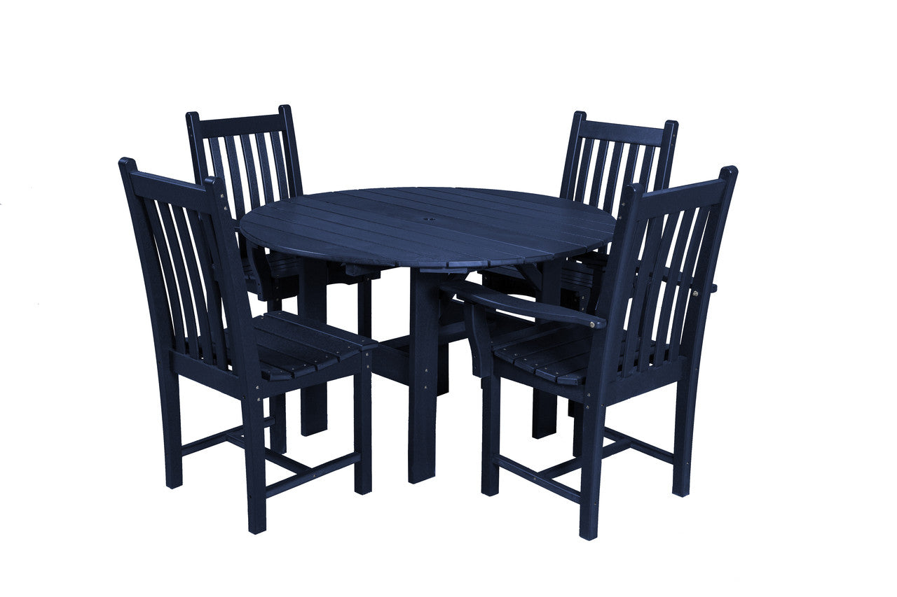 Wildridge Classic Poly-Lumber 46" Round Dining Table With 2 Dining Side Chairs and 2 Dining Arm Chairs