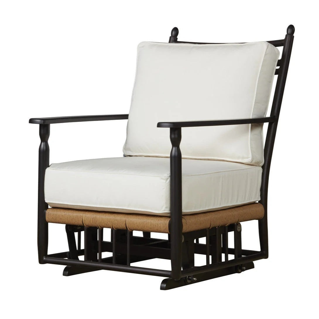 Chair with white cushion and black frame on a white background