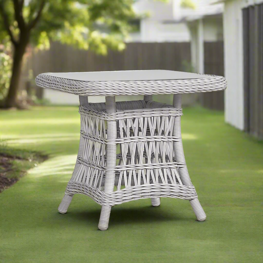 Lloyd Flanders Mackinac 25" Square End Table With Woven Top And Glass