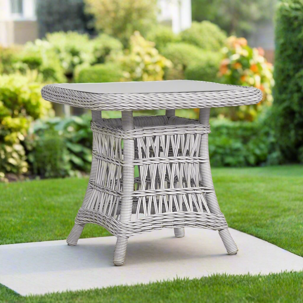 Lloyd Flanders Mackinac 25" Square End Table With Woven Top And Glass
