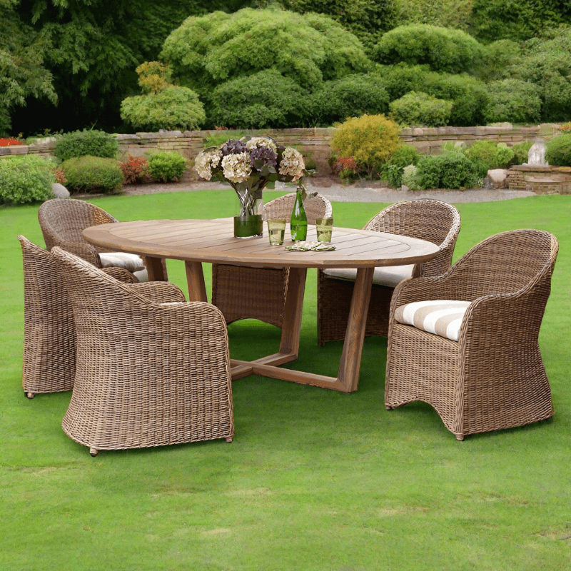 Lloyd Flanders Tobago 7 Piece Teak And Woven Vinyl Oval Dining Set