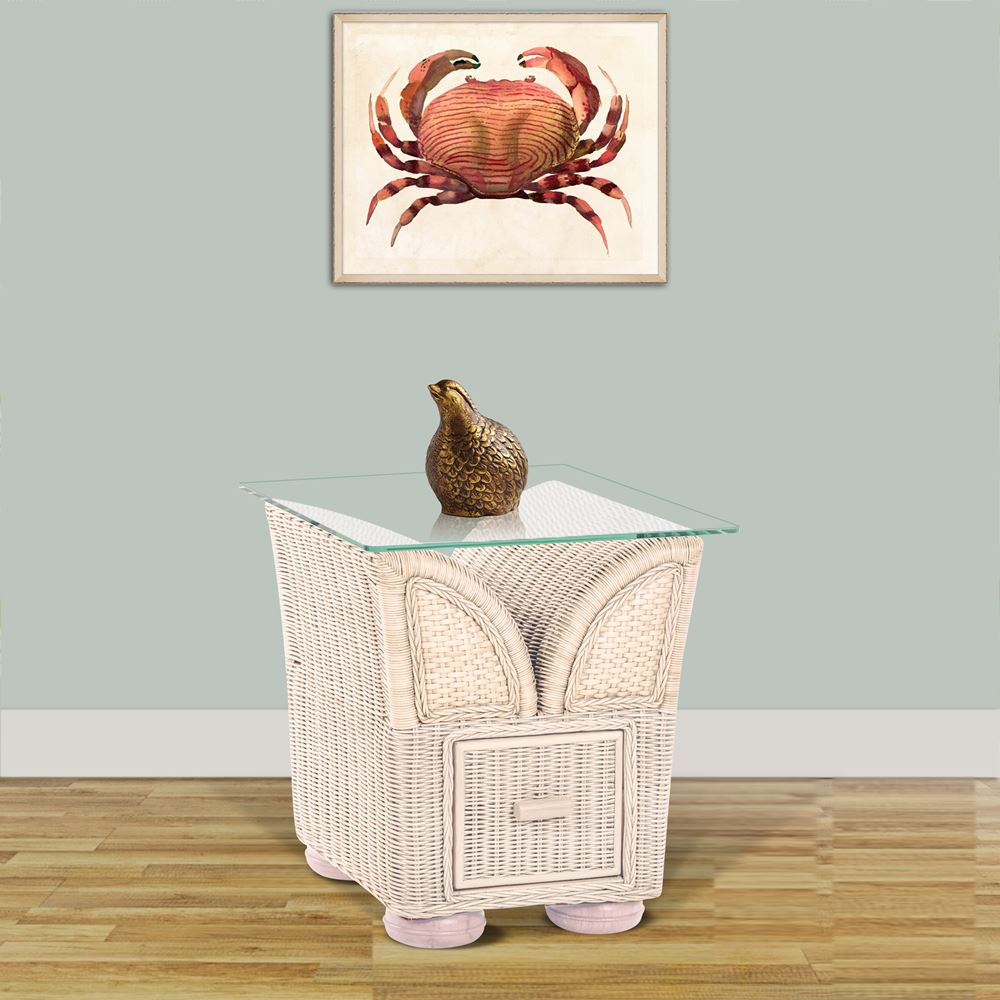 Alexander & Sheridan Majorca Side Table with Glass Top in Washed Linen Finish